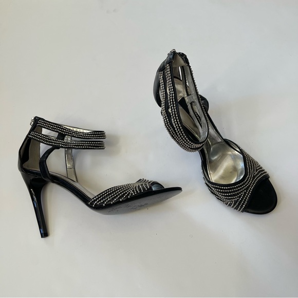 Black Rhinestone Embellished Open-toe Strappy Stiletto Heels - Picture 13 of 13